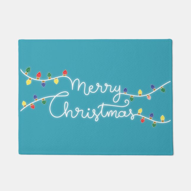 Festive Turquoise Merry Christmas Door Mat (Front)