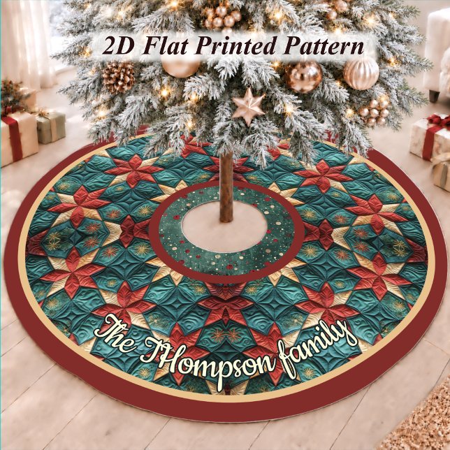 Festive Turquoise Playful Christmas Pattern Brushed Polyester Tree Skirt (Creator Uploaded)