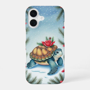 Festive Turtle Flat Holiday  iPhone 16 Case