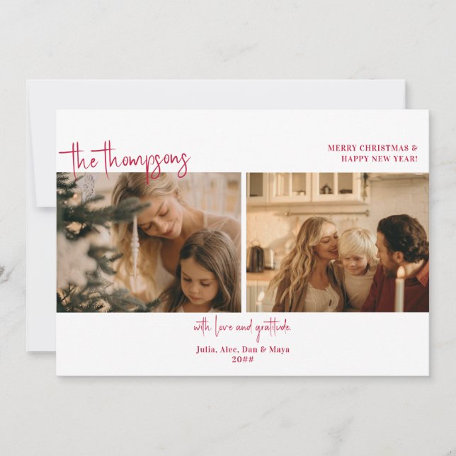 Festive Two Photo Collage Simple Budget Christmas Holiday Card (Front)