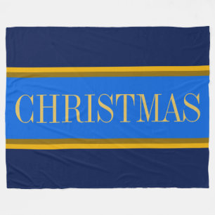 Festive Two Tone Blue CHRISTMAS Racing Stripes Fleece Blanket