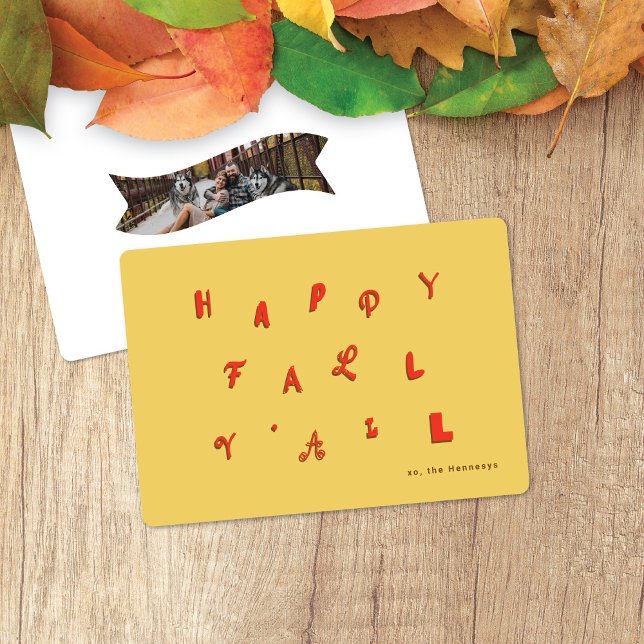 Festive Type Gold Happy Fall Y'all Holiday Card (Creator Uploaded)