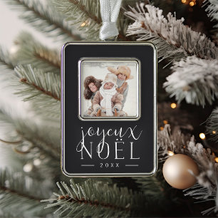 Festive Type   Joyeux Noel Photo Silver Plated Framed Ornament