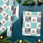 Festive Typography Christmas Tree Family Photo Wrapping Paper<br><div class="desc">Festive Turquoise and White Typography Christmas Tree Family Photo Wrapping Paper. Turquoise and white background with snowflakes and a simple Christmas tree. White Merry,  Happy,  Jolly typography. Personalise the design with your photo - insert it into the template and make your own personal wrapping paper.</div>