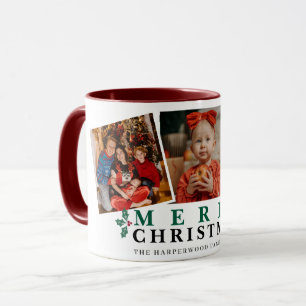Festive Typography Merry Christmas 3 Photo Frame Mug