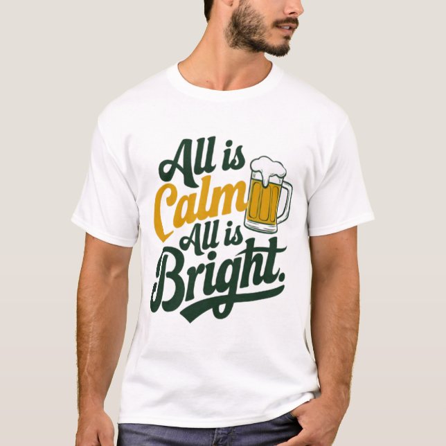 Festive Typography with Beer Mug Design T-Shirt (Front)