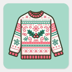 Festive Ugly Christmas Sweater Square Sticker