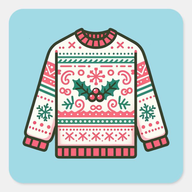 Festive Ugly Christmas Sweater  Square Sticker (Front)