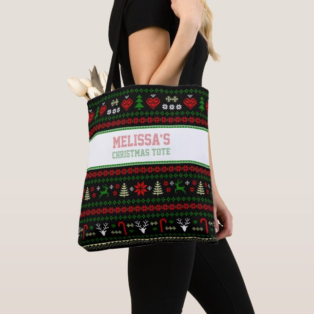 Festive Ugly Christmas Sweater Tote Bag (Close Up)