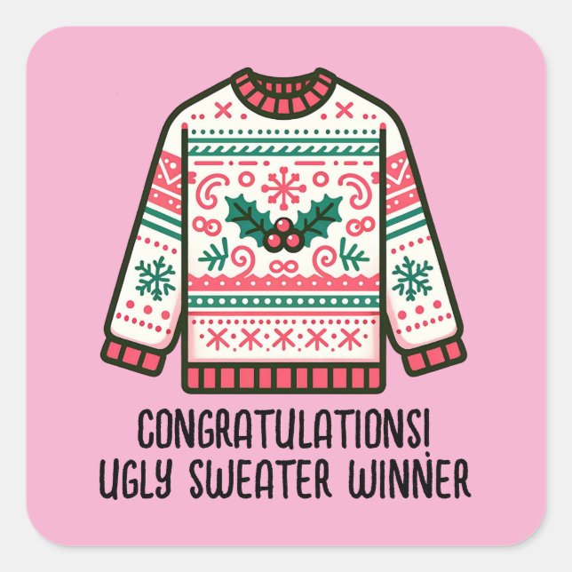 Festive Ugly Christmas Sweater Winner Contest Game Square Sticker (Front)