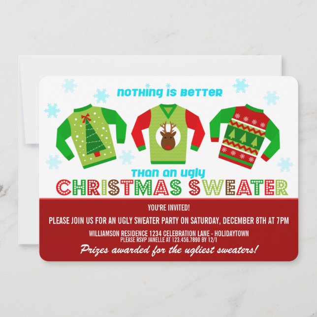 Festive Ugly Christmas Sweaters Party Invitation (Front)