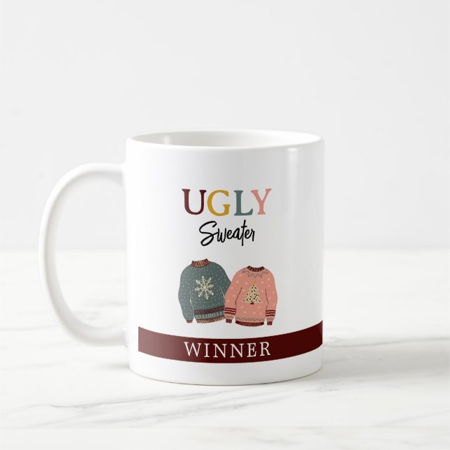 Festive Ugly Sweater Holiday Party Winner Coffee Mug (Left)