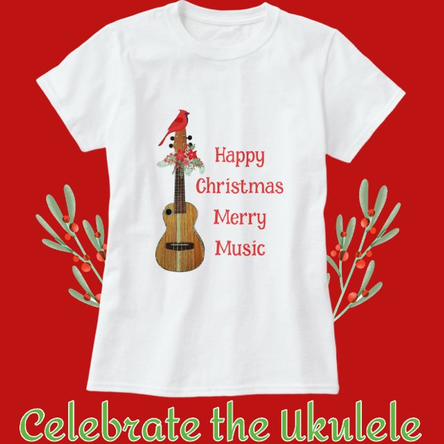 Festive Ukulele Happy Christmas Merry Music T-Shirt (Creator Uploaded)