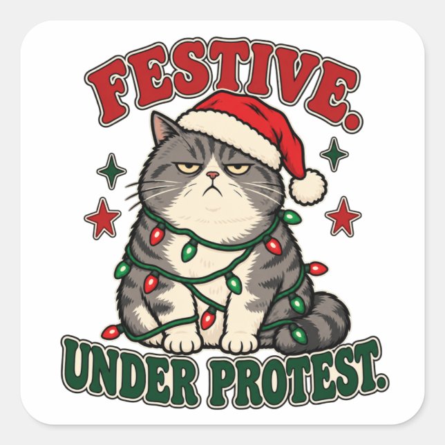 Festive Under Protest funny christmas design Square Sticker (Front)