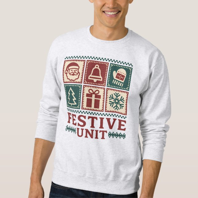 Festive Unit (2) Retro Christmas Icon Grid Sweatshirt (Front)