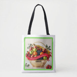 Festive US Fruits Golden Basket Christmas Tote Bag