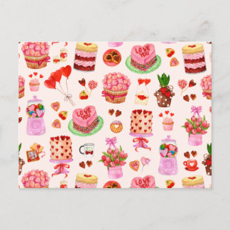Festive Valentines Day Sweets, Cakes, and Desserts Postcard