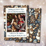 Festive Vibes and Christmas Cheer Family Photo Holiday Card<br><div class="desc">Personalised Christmas cards with a family photo. Pretty blue and gold snowmen festive holiday background.</div>