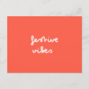 Festive Vibes Modern Neon Light Trendy Red Xmas Postcard