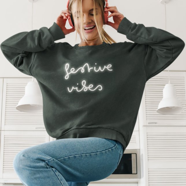 Festive Vibes | Modern Neon Light Trendy Red Xmas Sweatshirt (Creator Uploaded)