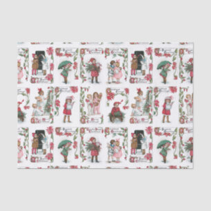 Festive Victorian Children w/Christmas Greetings Tissue Paper