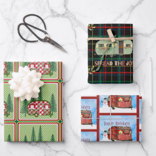 Festive Vintage Camper Assortment  Wrapping Paper Sheet
