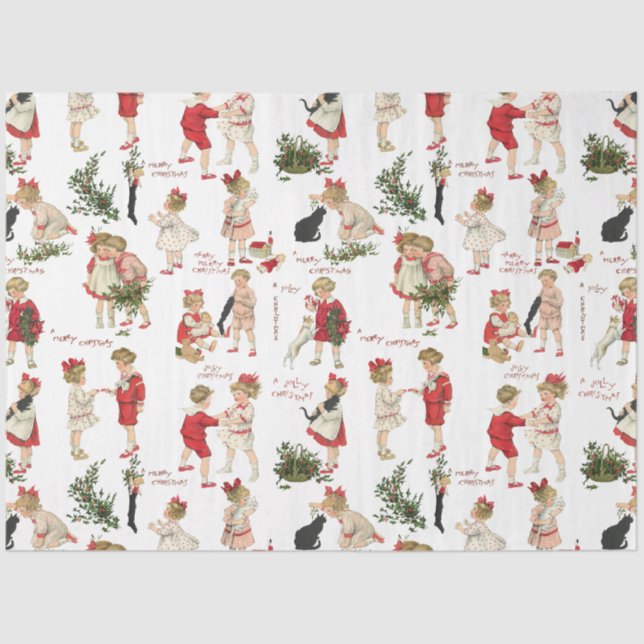 Festive Vintage Children & Christmas Greetings Tissue Paper (Front)