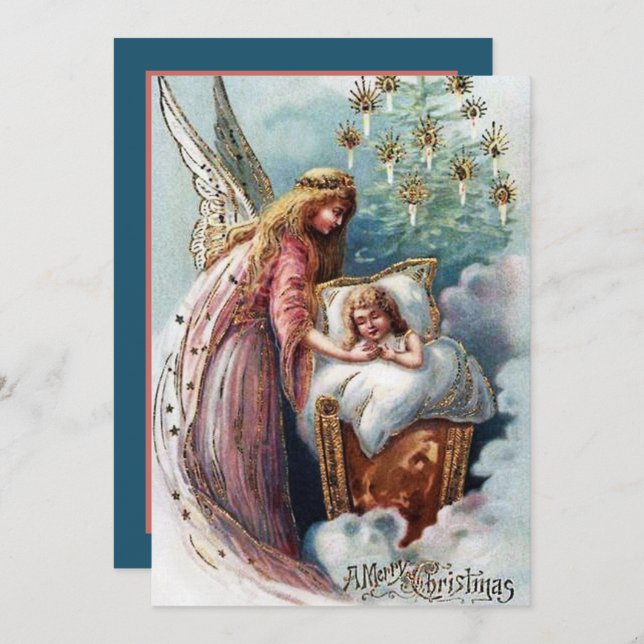 festive vintage Christmas Angel add sentiment Card (Front/Back)