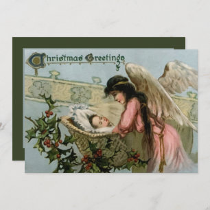 festive vintage Christmas Angel Holiday  Card