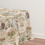 Festive Vintage Christmas Bird and Flower Ephemera Tablecloth<br><div class="desc">Festive and unique seamless collage featuring vintage Christmas ephemera,  including holly,  ivy and red-breasted robins with bicycle,  lanterns and ornate Christmas greetings on warm ecru background. Each graphic element is from a restored die-cut antique Victorian Christmas card.</div>