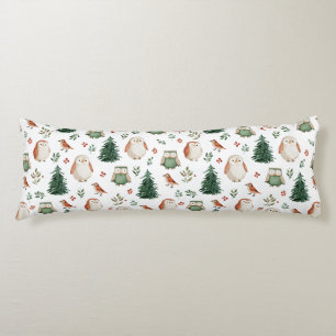 Festive Vintage Christmas Bird Woodland Pattern Body Cushion