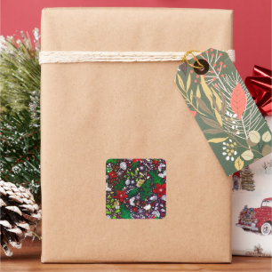Festive Vintage Christmas Botanical Forest Square Sticker