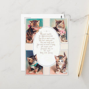 festive vintage Christmas cats poem  Postcard