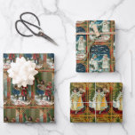 Festive Vintage Christmas Children Wrapping Paper Sheet<br><div class="desc">Festive and colourful vintage holiday greeting card illustrations featuring scenes of Victorian-era children in winter celebrating Christmas in ornate gold frames with Christmas greetings. Repeating pattern can be tiled in different patterns for a truly custom look.</div>