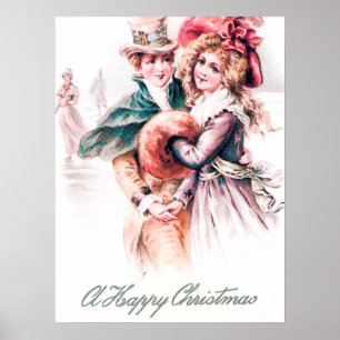 festive vintage Christmas couple Holiday Poster