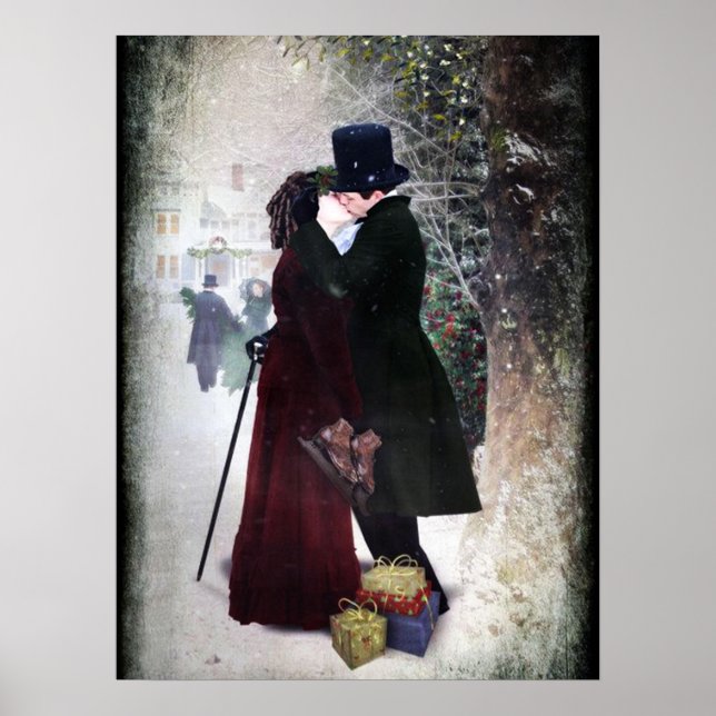 festive vintage Christmas couple Holiday Poster (Front)