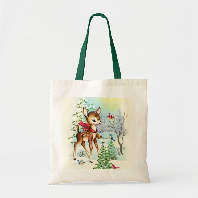 Festive vintage Christmas deer  Tote Bag (Front)