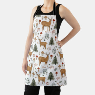 Festive Vintage Christmas Deer Woodland Pattern Apron