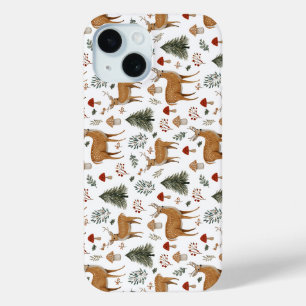 Festive Vintage Christmas Deer Woodland Pattern iPhone 15 Case