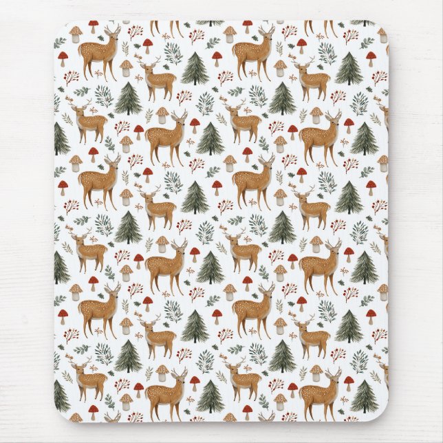 Festive Vintage Christmas Deer Woodland Pattern  Mouse Pad (Front)