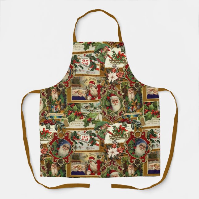 Festive Vintage Christmas Ephemera Collage-Gold Apron (Front)