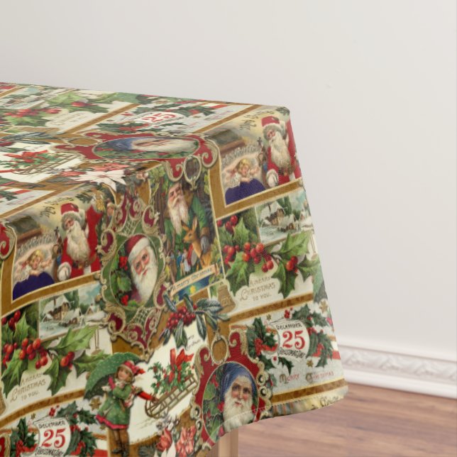 Festive Vintage Christmas Ephemera Collage-Gold Tablecloth (In Situ)