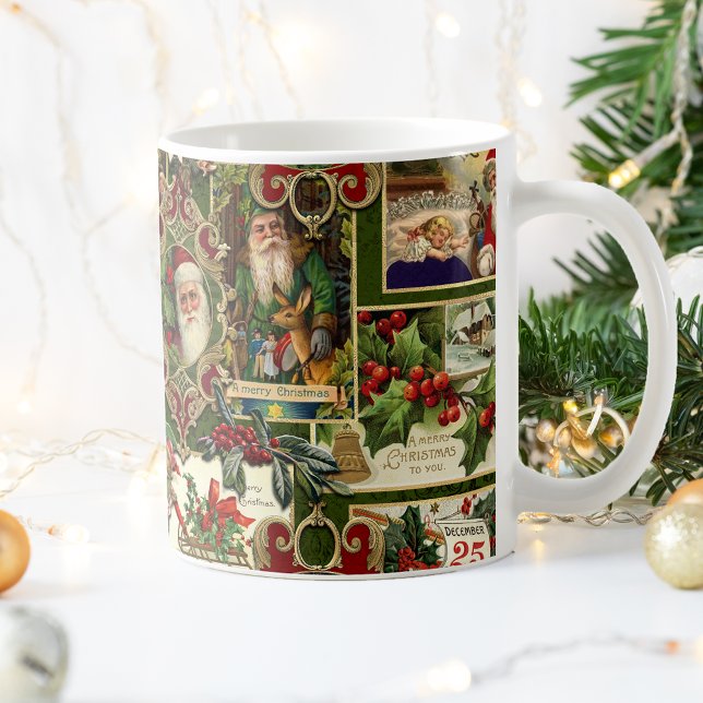 Festive Vintage Christmas Ephemera Collage-Green Coffee Mug (Creator Uploaded)