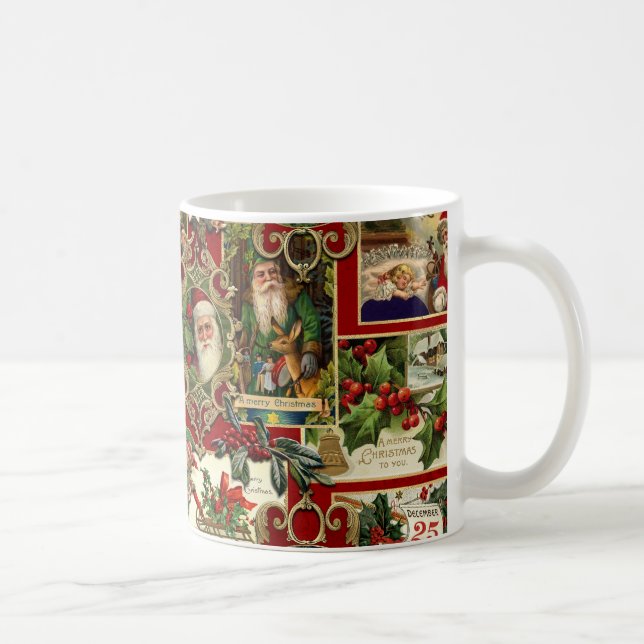 Festive Vintage Christmas Ephemera Collage-Red Coffee Mug (Right)