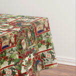 Festive Vintage Christmas Ephemera Collage-Red Tablecloth<br><div class="desc">Fun,  festive,  colourful and intricate holiday pattern featuring jolly old world Christmas ephemera from Victorian-era greeting cards,  including Santas in ornate frames,  holly,  mistletoe,  sleds,  winter scenes,  happy children and Merry Christmas greetings on red background.</div>