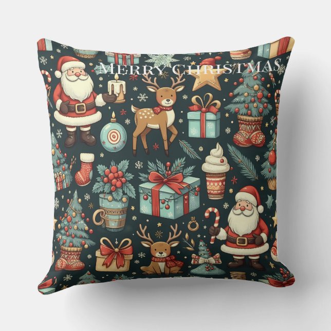 Festive Vintage Christmas Fabric Cushion (Back)