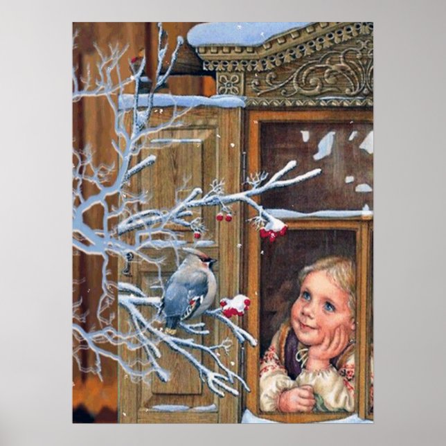 festive vintage Christmas girl Holiday Poster  (Front)