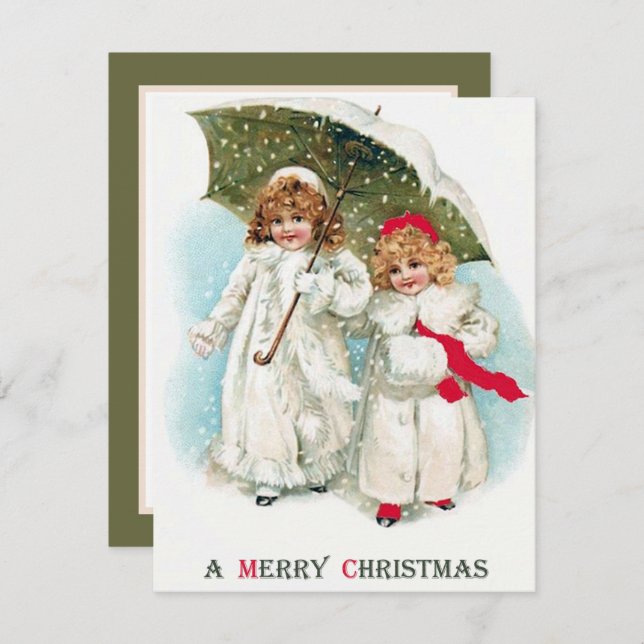 festive vintage Christmas girls add sentiment Card (Front/Back)