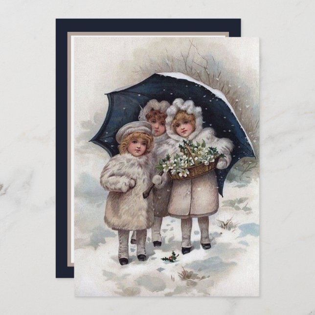 festive vintage Christmas girls Holiday Card (Front/Back)