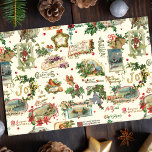 Festive Vintage Christmas Greetings Collage-Ecru<br><div class="desc">Festive,  fun and unique holiday seamless pattern featuring vintage Merry Christmas greetings in decorative script with traditional floral embellishments,  including holly,  ribbons,  angels,  winter landscape vignettes,  birds and red berries. Ecru background.</div>